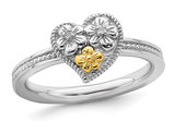 Sterling Silver Flower Heart Ring